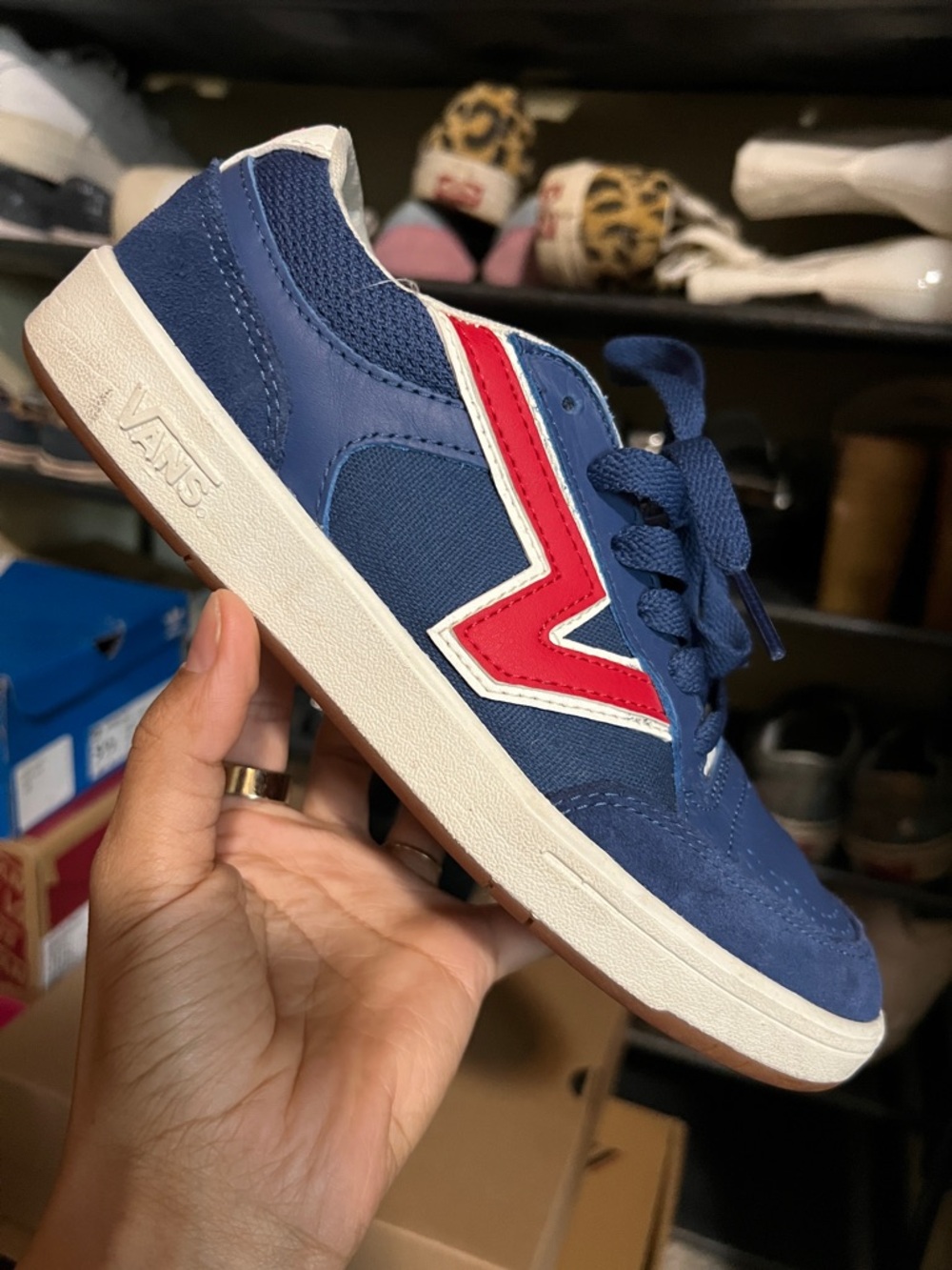 Vans Navy and Red Low-Top Sneakers with White Accents